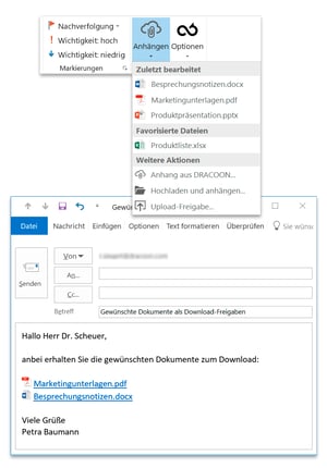 Mit DRACOON für Outlook lösen Sie Ihre Anforderungen an E-Mail-Verschlüsselung über ein einfaches Outlook Add-In Mit DRACOON für Outlook lösen Sie Ihre Anforderungen an E-Mail-Verschlüsselung über ein einfaches Outlook Add-In